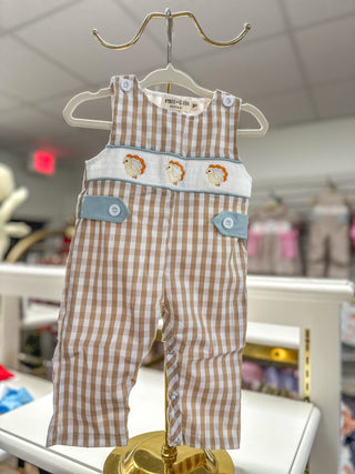 Jon Jon-Fall Thanksgiving Apricot Plaid Chick Embroidery Smocked Boys Jon Jon