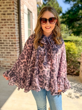 Painted in Purple Tie Neck Blouse