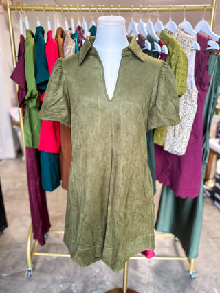 Olive Classic with a Twist Suede Mini Dress