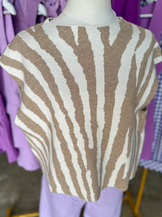 Ivory & Tan Tiger Stripe Boxy Mock Neck Sweater Top