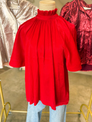 Red Ruby Luxe Ruffle Blouse