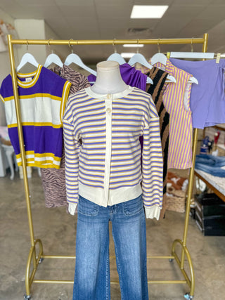 Purple & Gold Stripe Cardigan