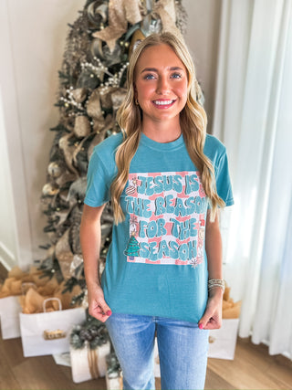 Jesus Is The Reason For The Season Christmas Women's Graphic Tee Seafoam