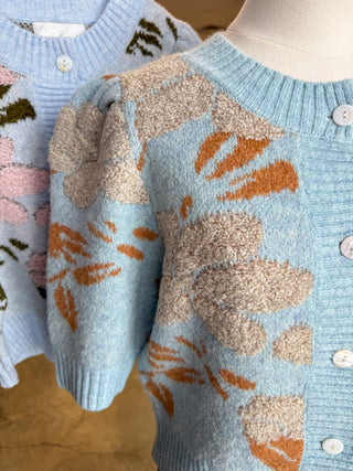Blue Taupe Petal & Knit Short Sleeve Cardigan