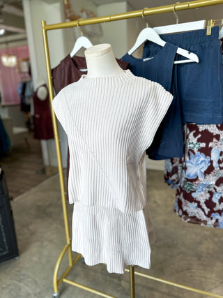 Ecru Nora Knit Ribbed Sweater Skirt Set