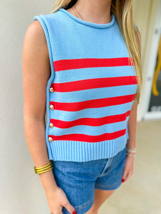 Sky Blue Summer Stripe Sweater Tank