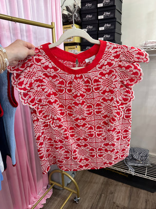 Red Flirt & Flutter Floral Top