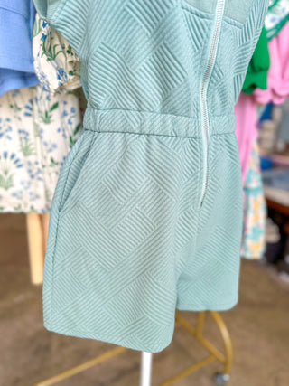 Slate Spring Style Ahead Romper Drop Shoulder Sleeve with Zip