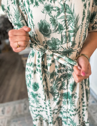 The Basil Petal Pressed Midi Dress