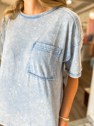 Blue Acid Wash Pocket Top