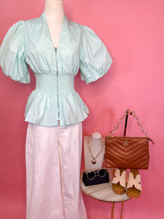 The Pretty in Mint Smocked Peplum Top