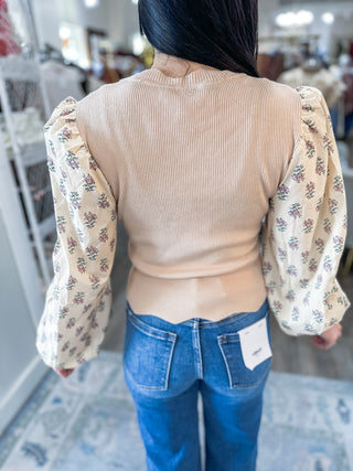 The Rosalie Floral Contrast Sleeves Top