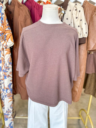 Brown Cloudy Knit 3/4 Sleeve Top