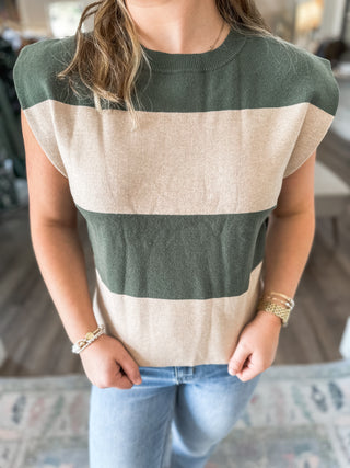 Olive Classic Colorblock Sleeveless Sweater Top