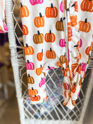 Pink & Orange Pumpkin Long Sleeve Zippie Pajamas