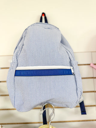 Navy Seersucker Medium Backpack