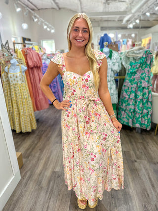 Sweet Peach Petals Midi Dress