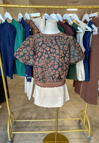 Brown Fall Favorite Velvet Jacquard Top