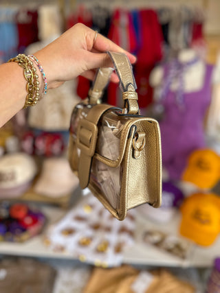 Gold Chic Flapover Clear Stadium Crossbody Bag