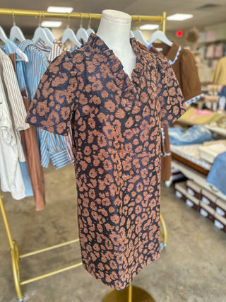 Brown & Navy Fall Favorite Velvet Jacquard Dress