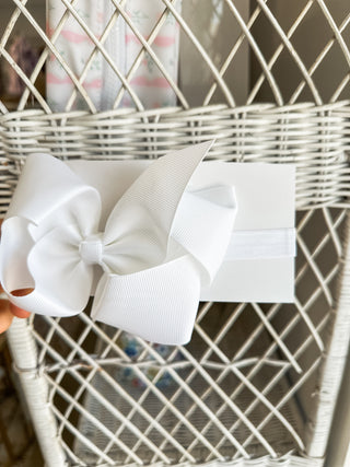 White Classic Grosgrain Satin Headband Bow