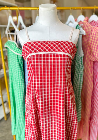 Red Coastal Check Maxi Dress