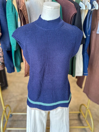 Navy Timeless Trim Contrast Sweater Vest