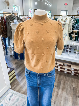 Camel Polka Dot Textured Sweater Top