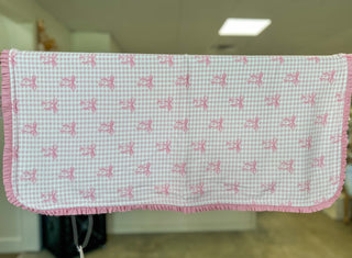 Pink Bows & Gingham Ruffle Trim Baby Blanket