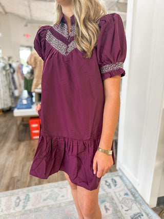 Georgia Plum Smocked Mini Dress