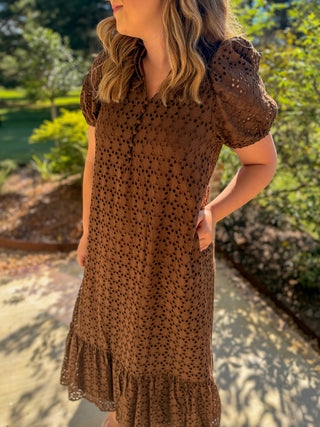 Brown Sweet Eyelet Moments Midi Dress