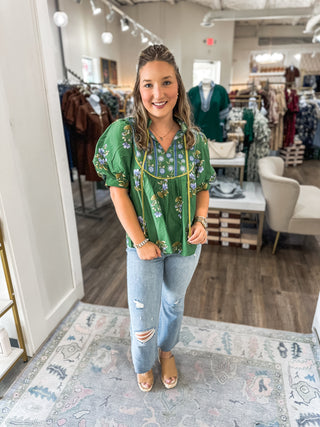 Green Tuscan Bloom Blouse