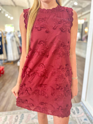Burgundy Enchanted Garden Party Mini Dress