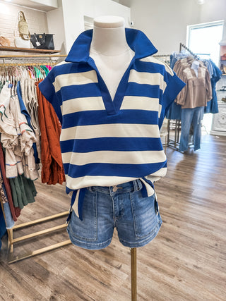 Navy Striped Cool Girl Collar Top