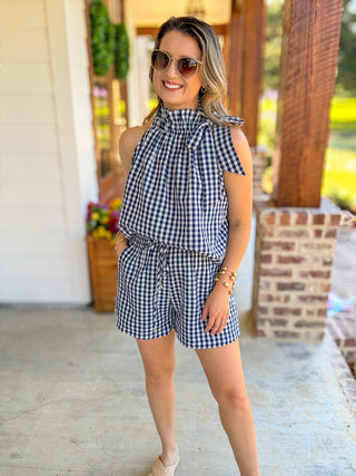 Navy Sweet As Can Be Gingham Short Set