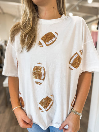 White Sparkle & Score Game Day Football T-Shirt