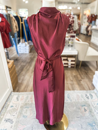 The Burgundy Eloise Satin Midi Dress