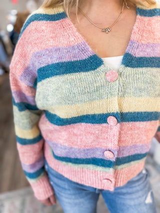 Pink Combo Pastel Striped Caradiagn Sweater