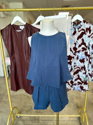Navy Winning Wonder Contrast Stitch Sleeveless Shorts Set