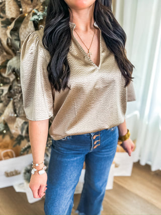 Taupe Love Story Short Sleeve Top