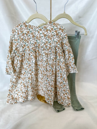 Bitty Brown Floral Bell Sleeve Dress & Leggings