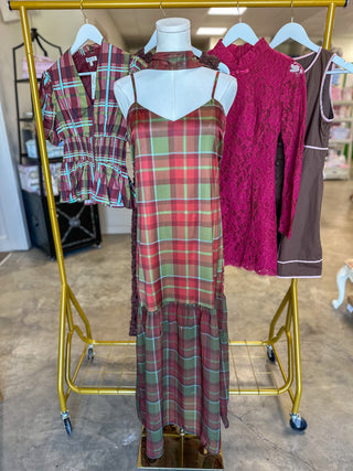 A Walk Through Autumn Plaid Maxi Dress