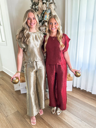 Burgundy Textured Holiday Spirit Pants Set