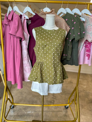 Olive Prescott Polka Dot Peplum Top