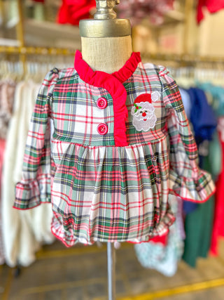 Girls Christmas Plaid Bubble W/ Santa Applique