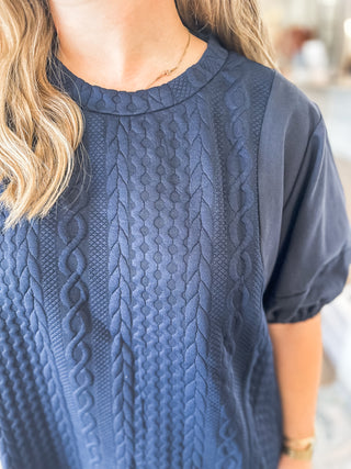 Navy Sweater Days Puff Sleeve Top