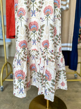Ecru Painted Petals Floral Tiered Maxi Dress