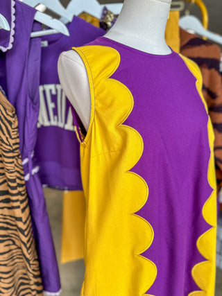 Purple & Gold Saturday In The South Scallop Panel Mini Dress