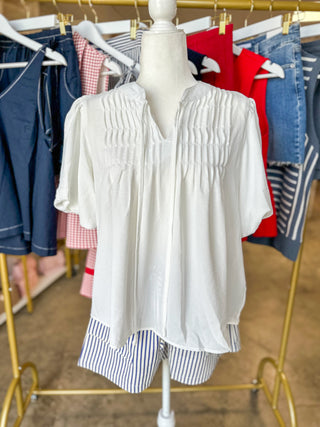 Off White Pintuck Detail Everyday Top