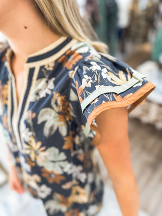 Charcoal Wildflower Waltz Flutter Sleeve Top